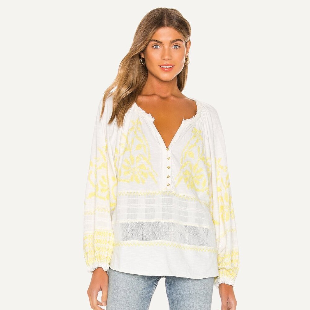 Free People Persuasion Women Size Small Yellow Balloon Sleeve Blouse